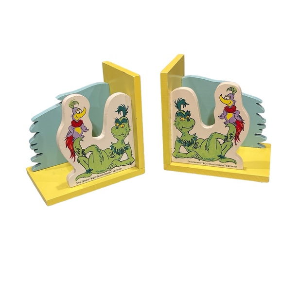 Other - Vintage Grinch Dr. Seuss‎ Jim Henson Wooden Painted Bookends set of 2